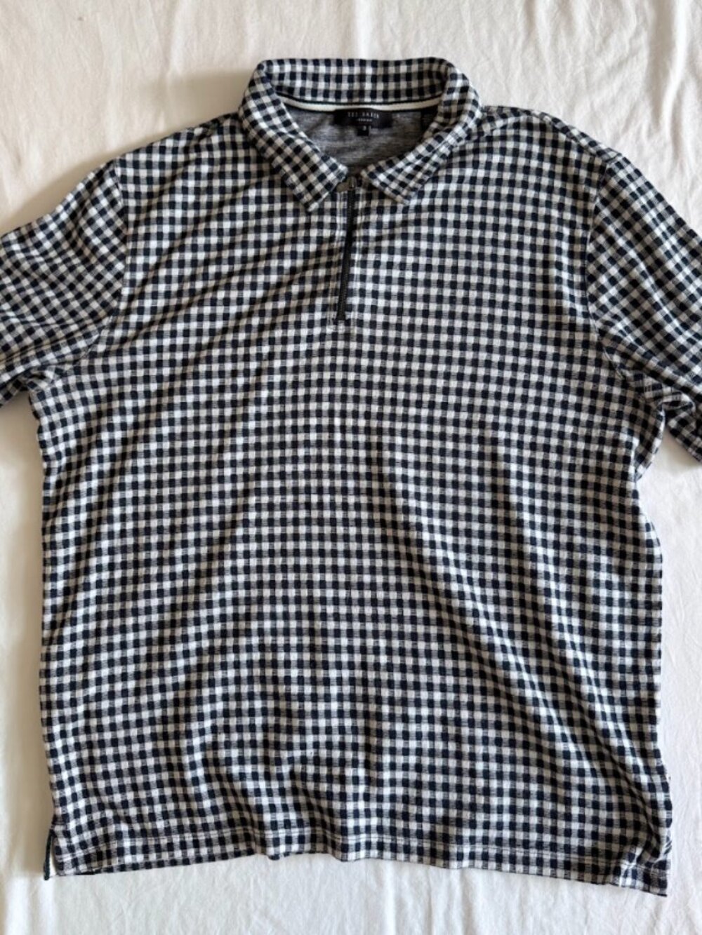 Ted Baker Black White Gingham Half Zip Polo Shirt - 3